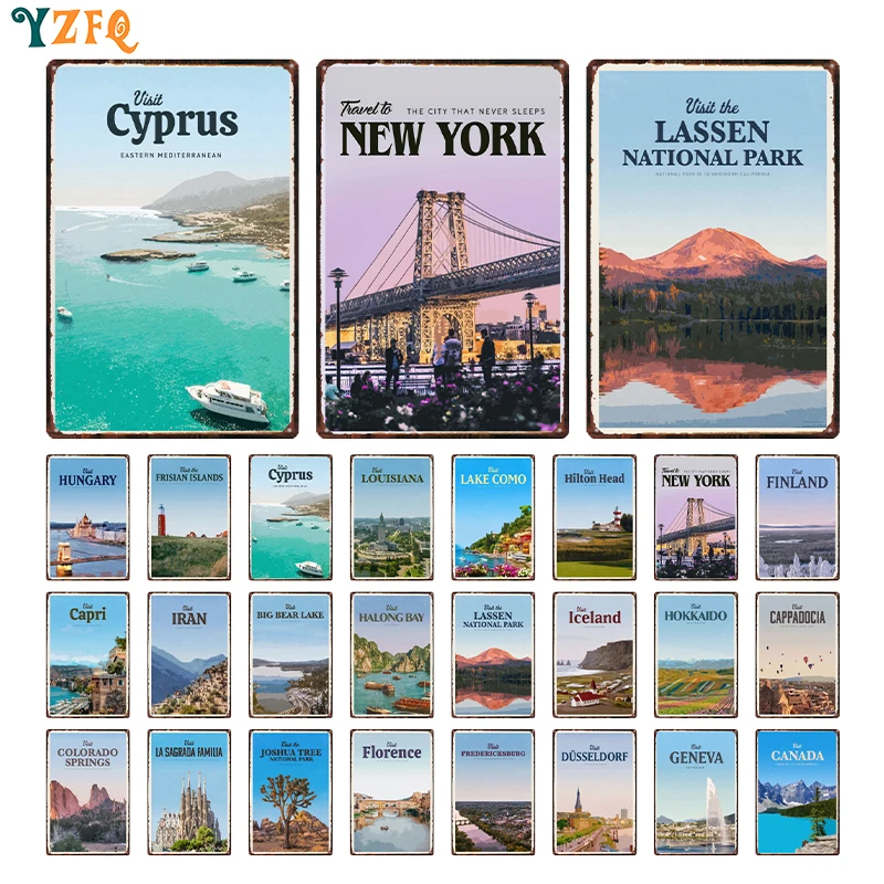 Vintage City Travel Posters CYPRUS ICELAND  NEW YORK  Tin Metal Plate Bar Cafe Living Room Decoration Gft Wholesale DU-12824A