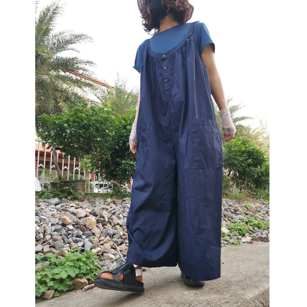 Summer Denim Wide Leg Pants One-piece Pants Skirt Loose Large Size Casual Overalls Pants Linens