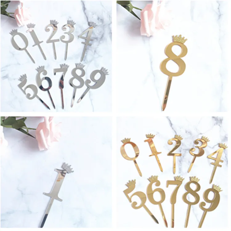 0-9 Kronen-Zahlen Happy Birthday Tortendekoration Gold Acryl Hochzeit Party Cupcake Topper für Babyparty Geschenk Dessert Dekoration – Detail 4