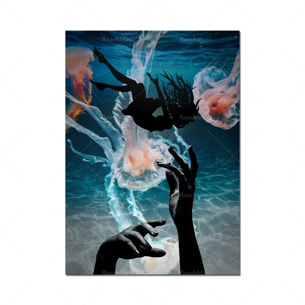 Psychedelic art prints-'Daydream Dip' prints, hippie posters, jellyfish, ocean, psychedelic, colorful decorative posters