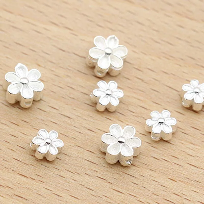 Genuine Real Pure Solid 925 Sterling Silver Flower Spacer Beads Loose Bead Necklace Bracelet DIY Jewelry Making Findings