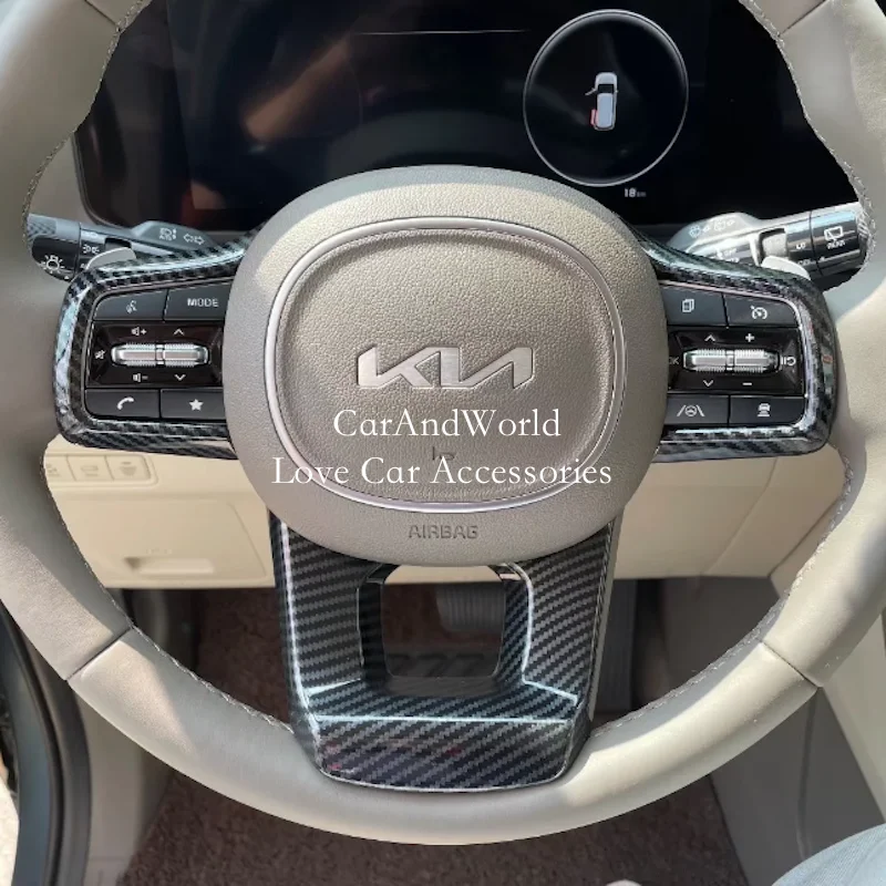 

Carbon Fiber Steering Wheel Button Panel Cover Insert Protector Trims Car Interior Accessories For Kia Carnival KA4 2021-2025