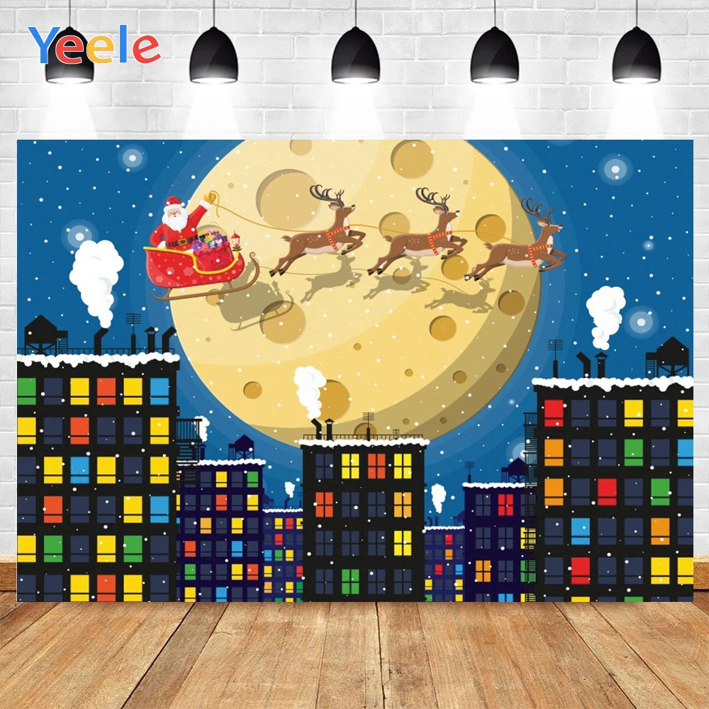 Yeele Cartoon Merry Christmas Santa Elk Moon Photographic Backdrops Photography Backgrounds For Photo Studio Prop