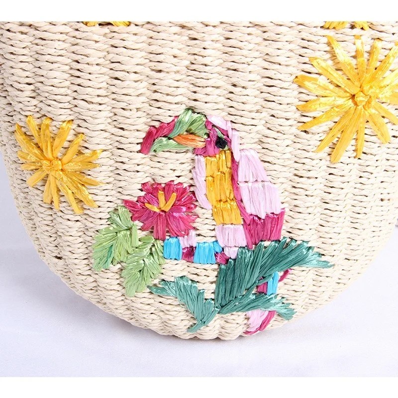 Handmade Straw Bag Women\'s One-shoulder Portable Large-capacity Embroidery Woven Bag Sen Female Holiday Beach Bag