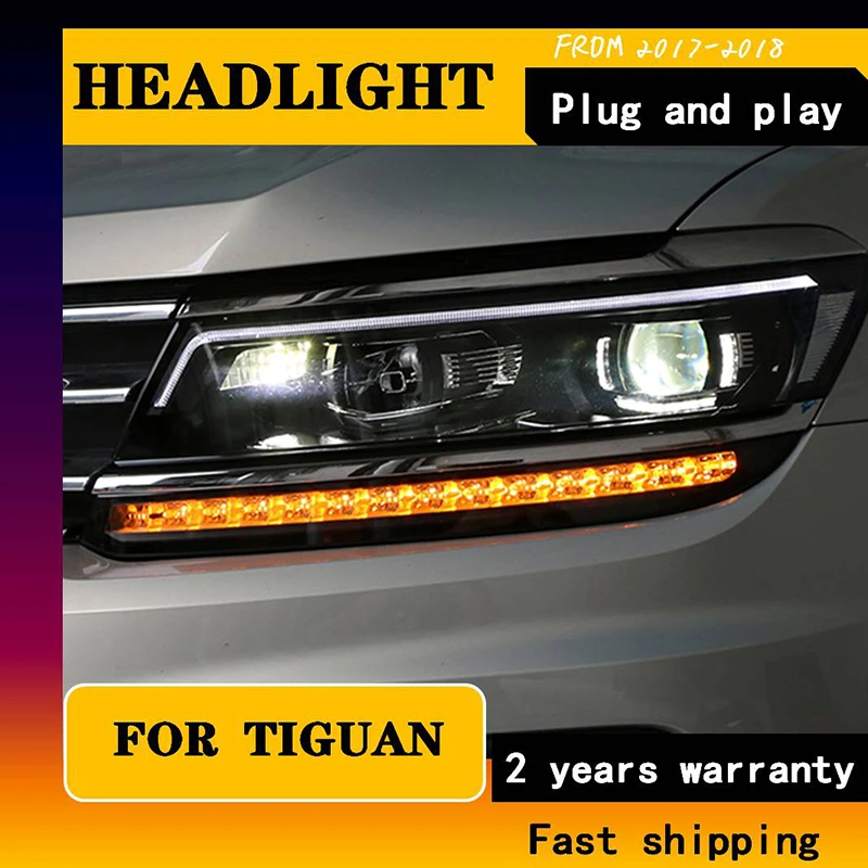 Car Styling For VW Tiguan headlights 2017 For Tiguan Head Lamp Led DRL Bi-Xenon Lens HID KIT Headlight Dynamic Turn Signal