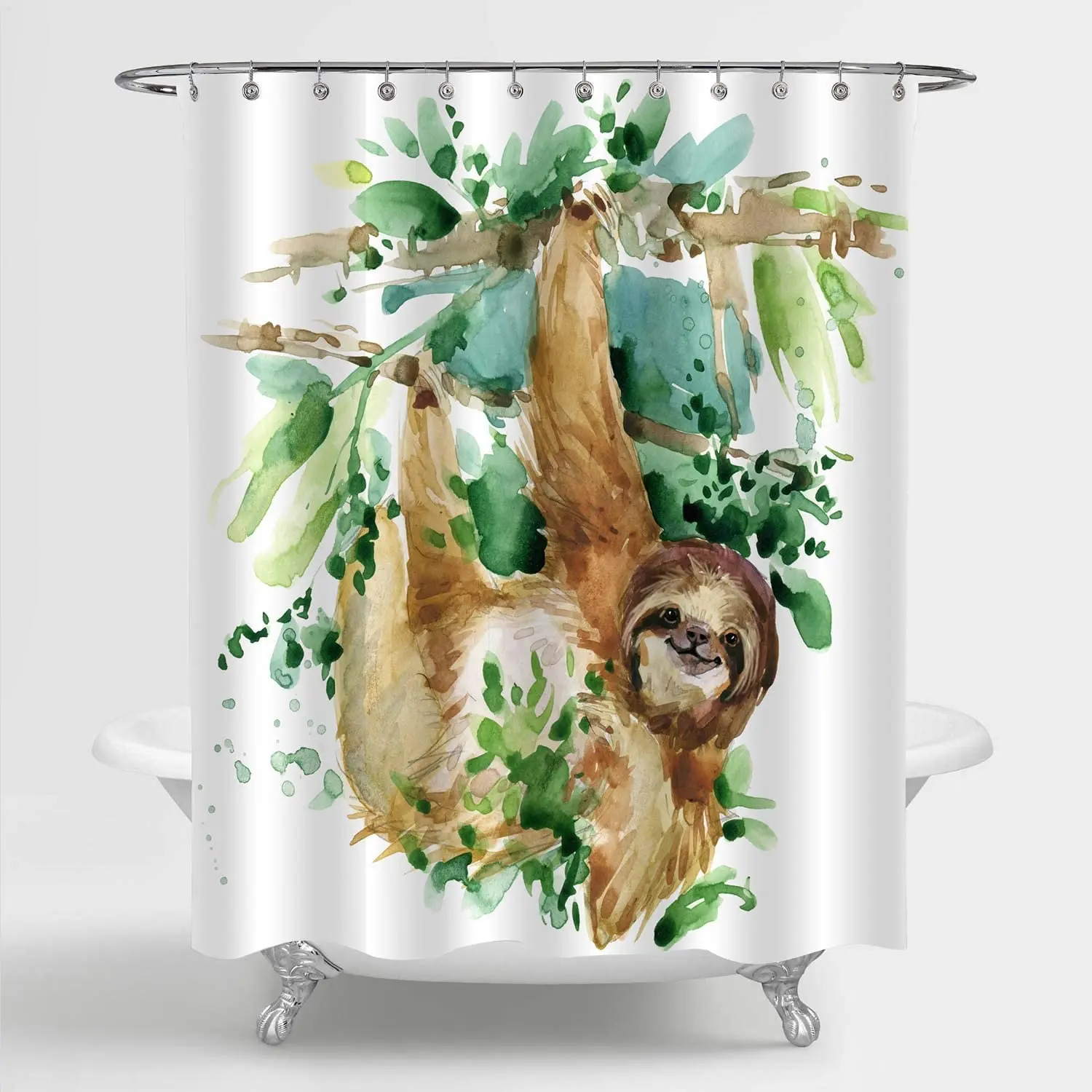 Cartoon Sloth Cute Wild Animal Playing in The Tropical Forest Trees Art Print Bathroom Accessories