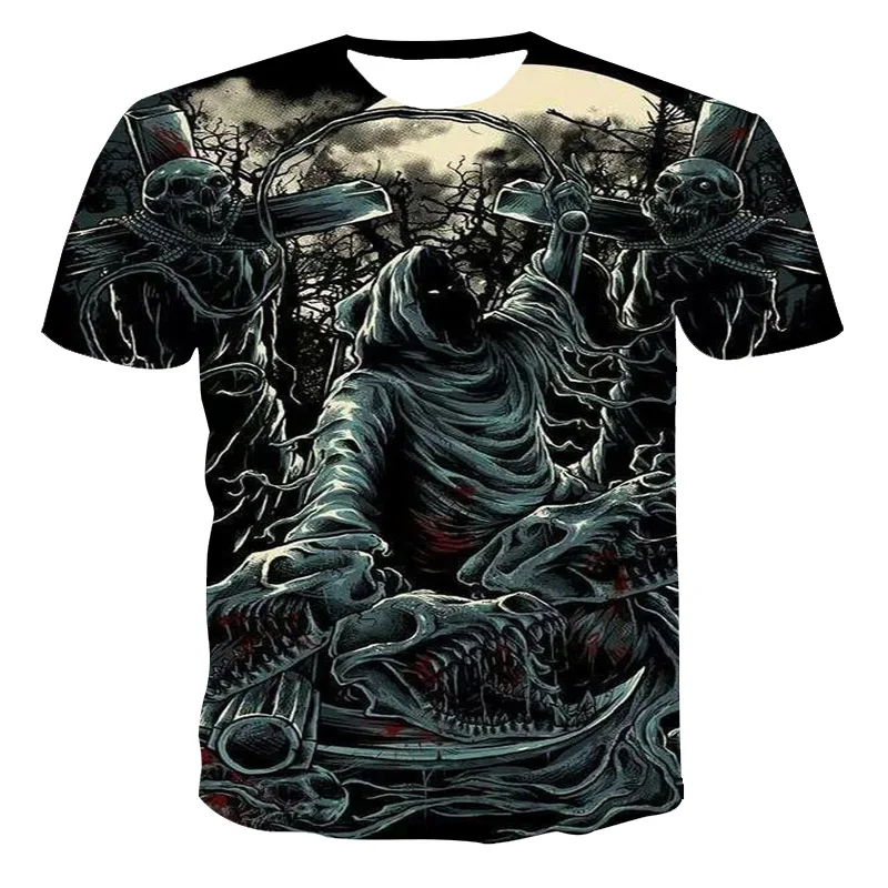 Fashion Summer T-Shirt Men 2021 3D Skull Printing Men\'s T-Shirt Breathable Streetwear Splicing Printing T Shirt Men Size XXS-6XL