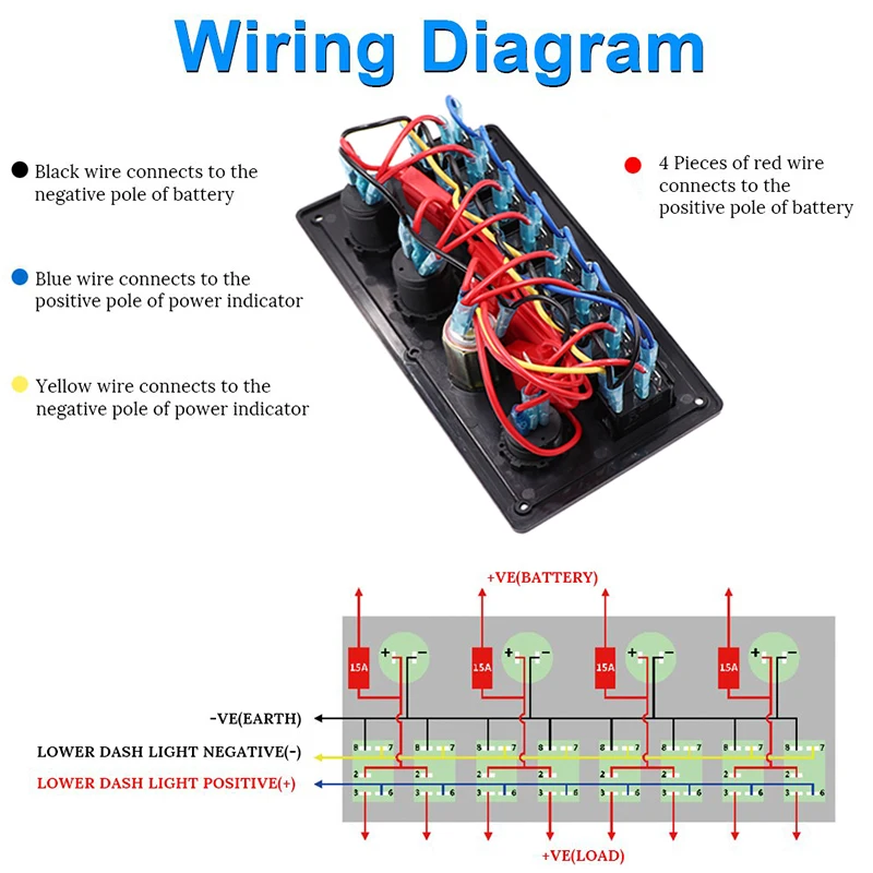 Pannello interruttori a bilanciere 12V 24V 8 Gang con doppia protezione di sovraccarico di tensione dell\'interruttore di ricarica USB per camion di