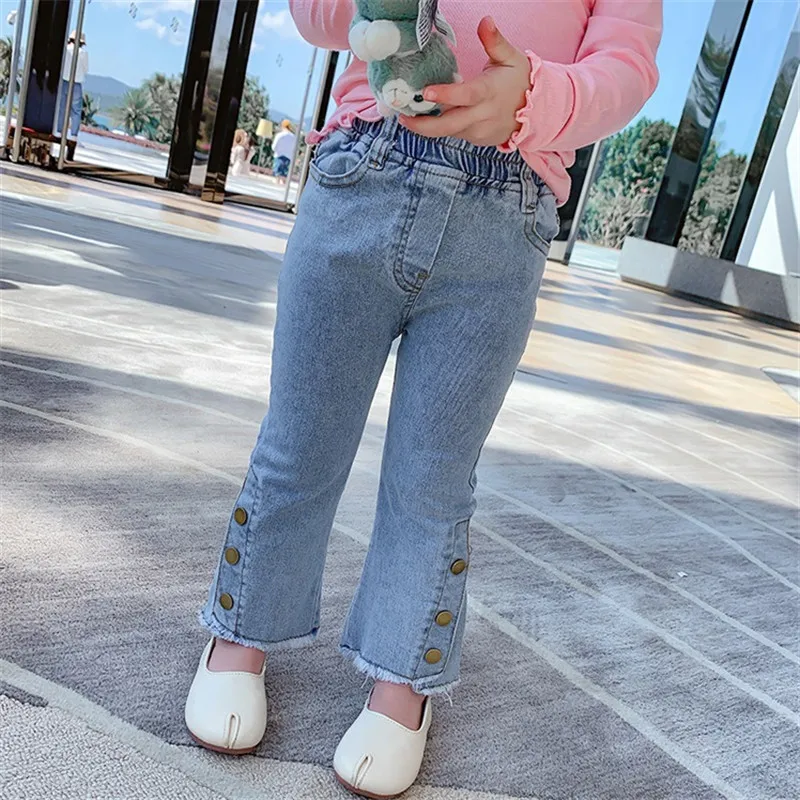 2-7T Jeans For Girls Toddler Kid Baby Clothes Fashion Denim Flare Pants Elegant Buttons Cute Sweet Spring Trousers Streetwear