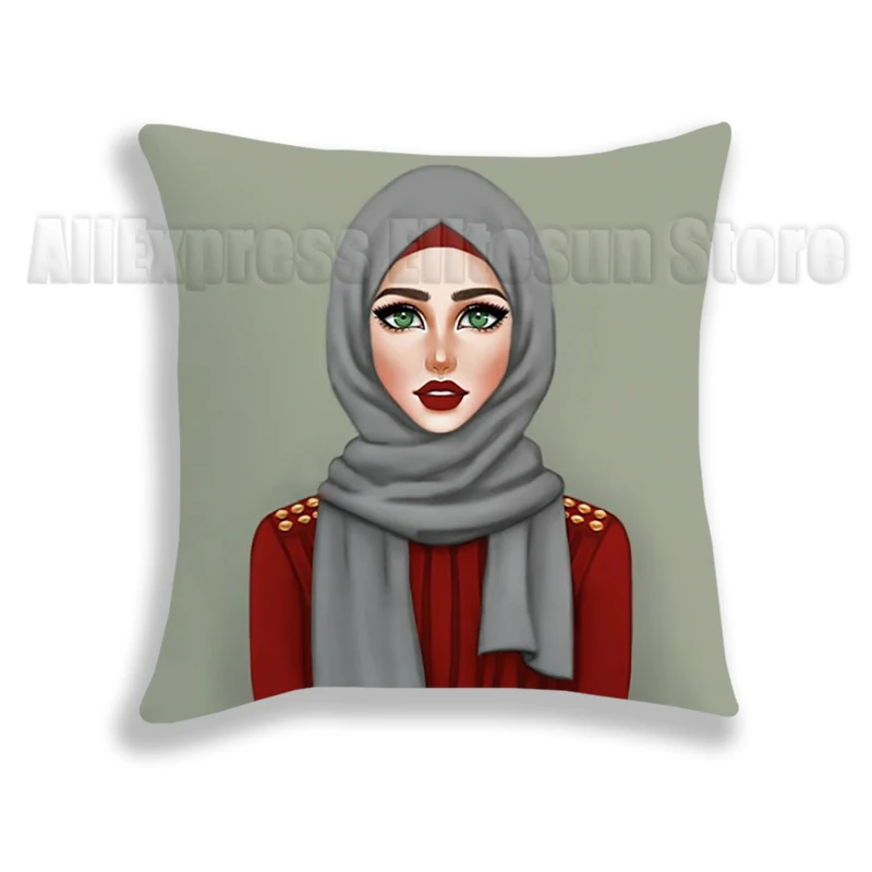 Juste de coussin de luxe pour décoration de chambre à coucher, femme dans le hijab, visage musulman, islamique, yeux de fille, taie d'oreiller, sans insertion d'oreiller, canapé, voiture, 45cm