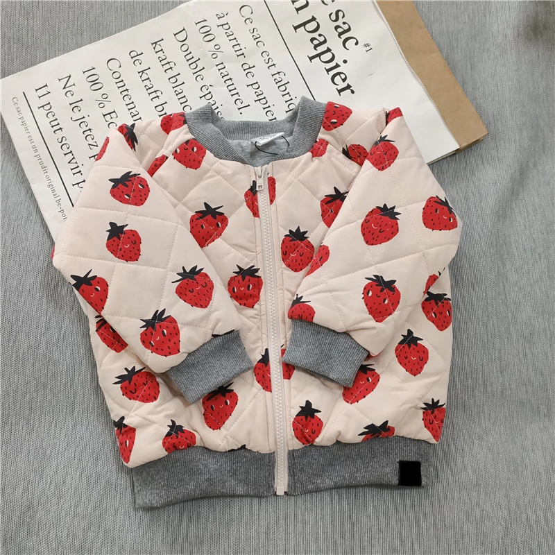 

BOBOZONE 2018 Winter Strawberry print coat for boys girls jacket