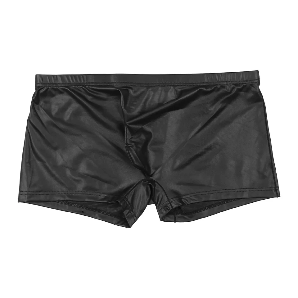 Mens Sexy Leather Short Pants For Sex Male Soft Latex Fetish Boxer Shaping Underpants Hot Porn Bulge Pouch Sexy Bottom Underwear