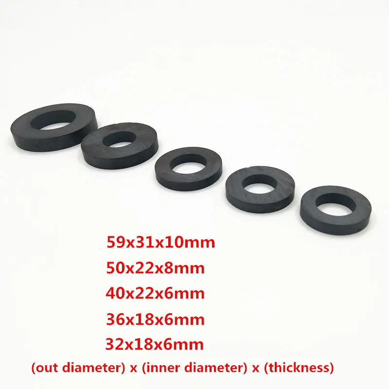 1pc Non-magnetized Magnet Ring 59/50/40/36/32mm Hole 18/22/31mm Black Round Ferrite Magnet For Speaker  DIY Accessories