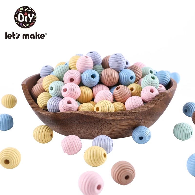 Let's Make Round Beehive Wood Bead 50pcs 18mm Environmental Paint No Varnish DIY Beads Baby Teether Wooden Beads Wood Teether