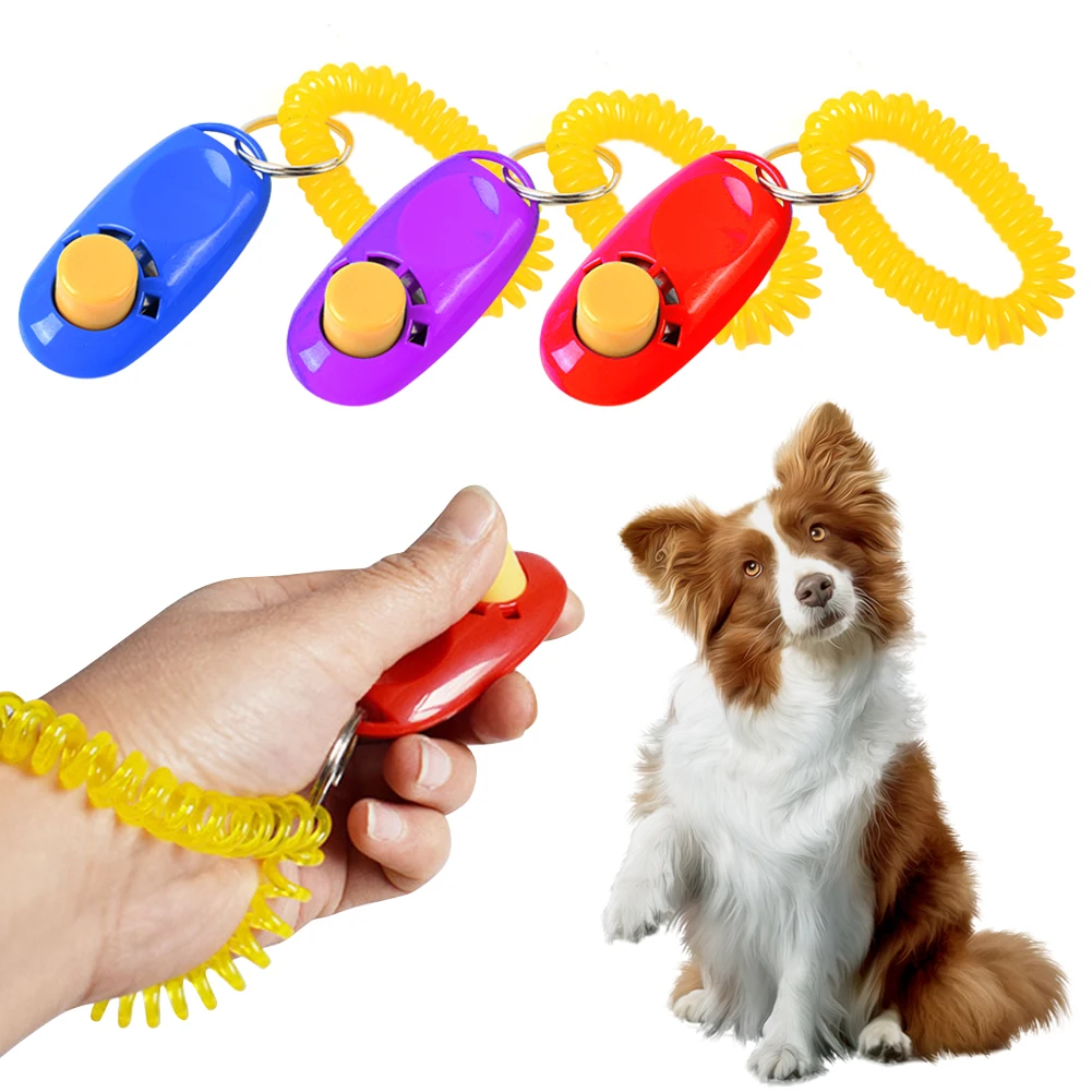 1pc Pet Cat Dog Training Clicker Plastic Dogs Click Trainer Adjustable Sound Key Chain And Wrist Strap Remote Whistle Clicker