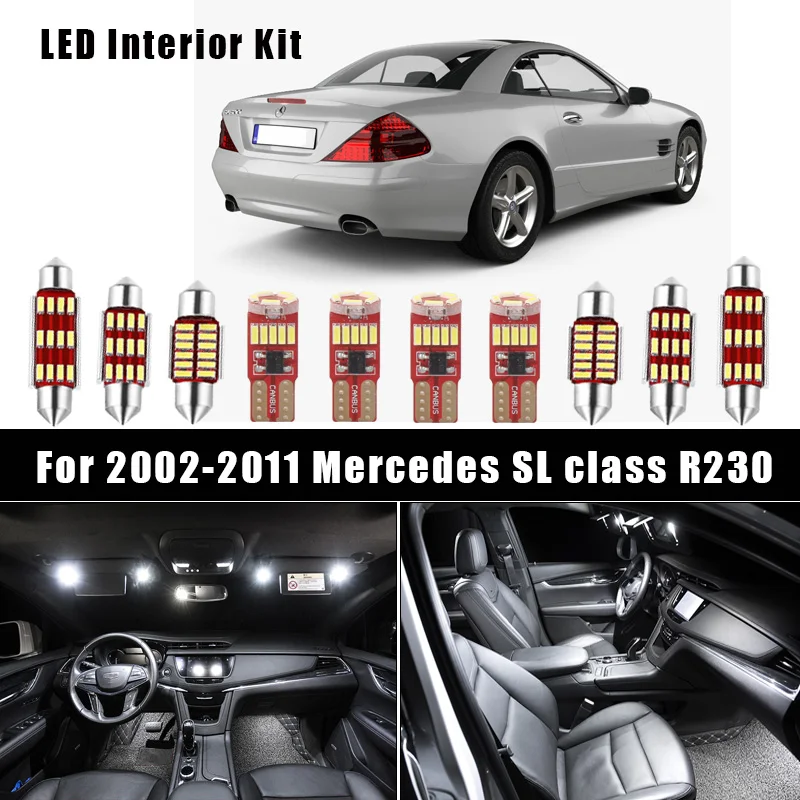 11pcs Canbus LED Interior Dome Map Trunk Light Kit For Mercedes For 2002-2011 Mercedes-Benz SL class R230 SL350 SL600 SL55 AMG