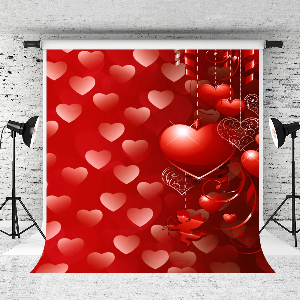 

VinylBDS 5X7FT Romantic Photography Backdrops Red Love Cupid Valentine'S Day Photo Background