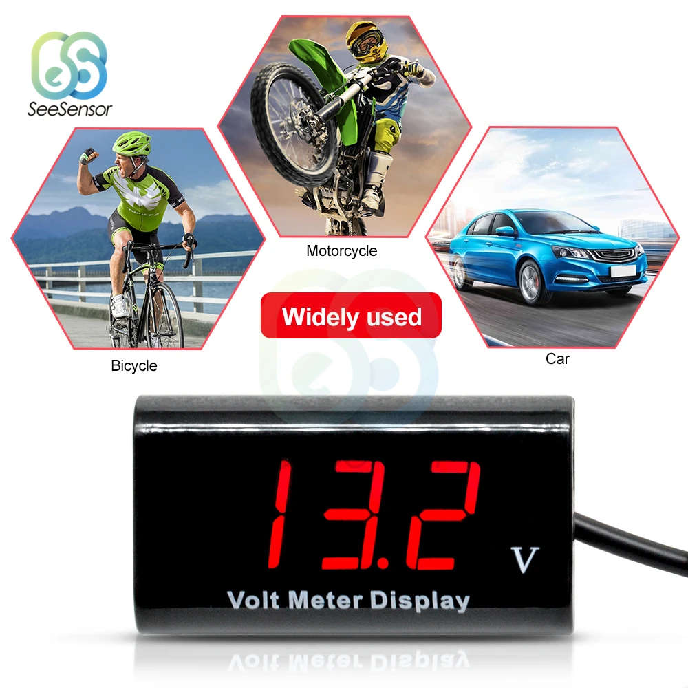 DC 12V Waterproof LED Digital Display Voltage Volt Gauge Voltmeter Voltage Indicator Monitor Detector Car Motorcycle Panel Meter