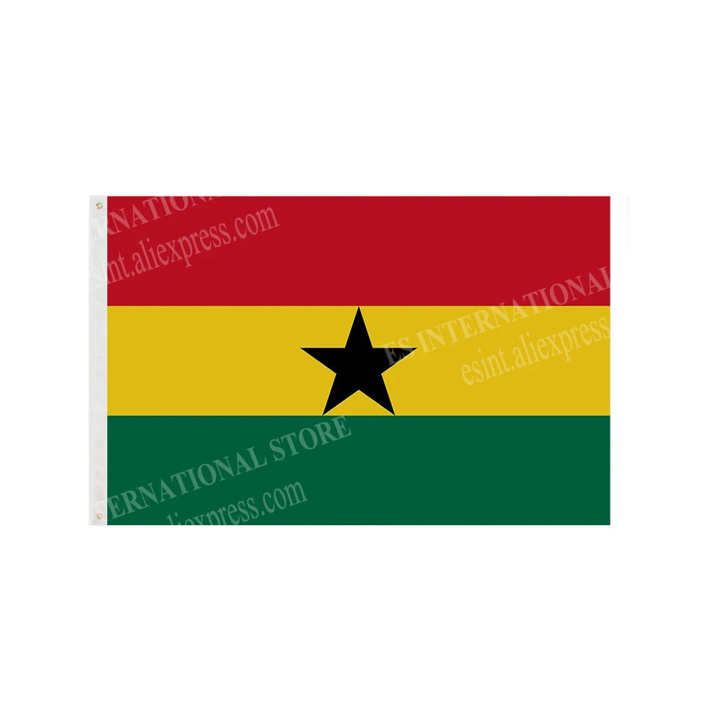 Ghana Flag National Graphic Custom Printed Hanging Banner Design Outdoor Sport Polyester Shaft Cover Grommets 3X5FT 90X150CM