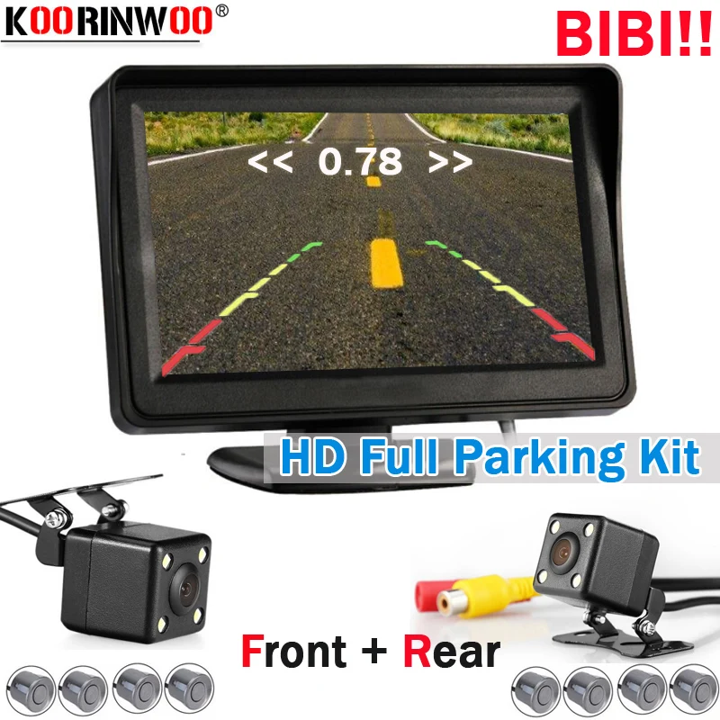 

Koorinwoo Full kit Video Parktronic 4.3 inch Monitor With Camera Rear Front Parking Sensors 8 Buzzer Parking camera Jalousie