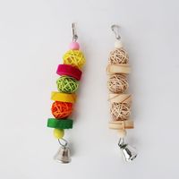 Bird Chew Toy Natural Wood Blocks Rattan Ball Parrot Entertainment Toys for Parakeet Cockatiel Lovebird Mini Macaw