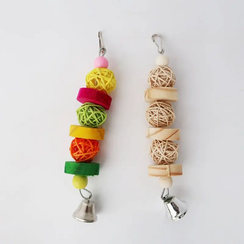 Bird Chew Toy Natural Wood Blocks Rattan Ball Parrot Entertainment Toys for Parakeet Cockatiel Lovebird Mini Macaw