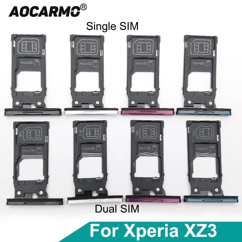 Aocarmo Pojedynczy Podwójny Czytnik Kart Pamięci MicroSD, Tacka SIM, Gniazdo SIM do Sony Xperia XZ3 H8416 H9436 H9493, Zamiennik