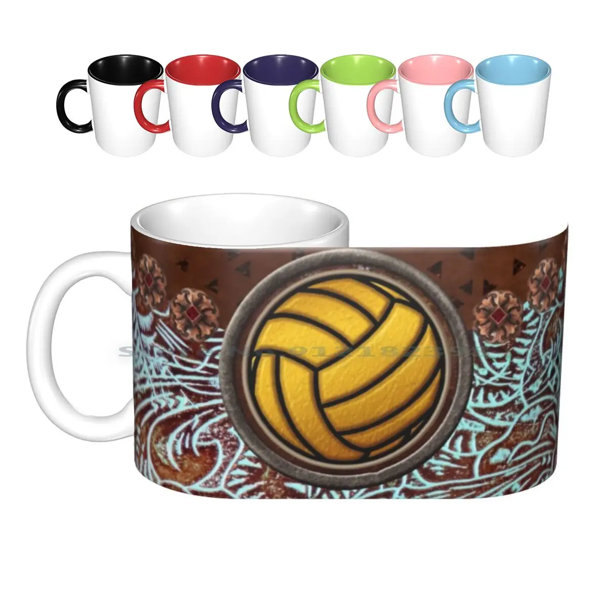 Yellow Volleyball With Vintage Texture Ceramic Mugs Coffee Cups Milk Tea Mug Volleyball Lover Volleyball Player Sport Lover