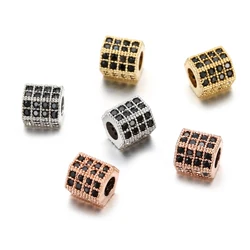 Copper Geometric Hexagon Black CZ Beads for Bracelets Necklace Jewelry Making Men Women Charms Spacer Beads DIY Accessories