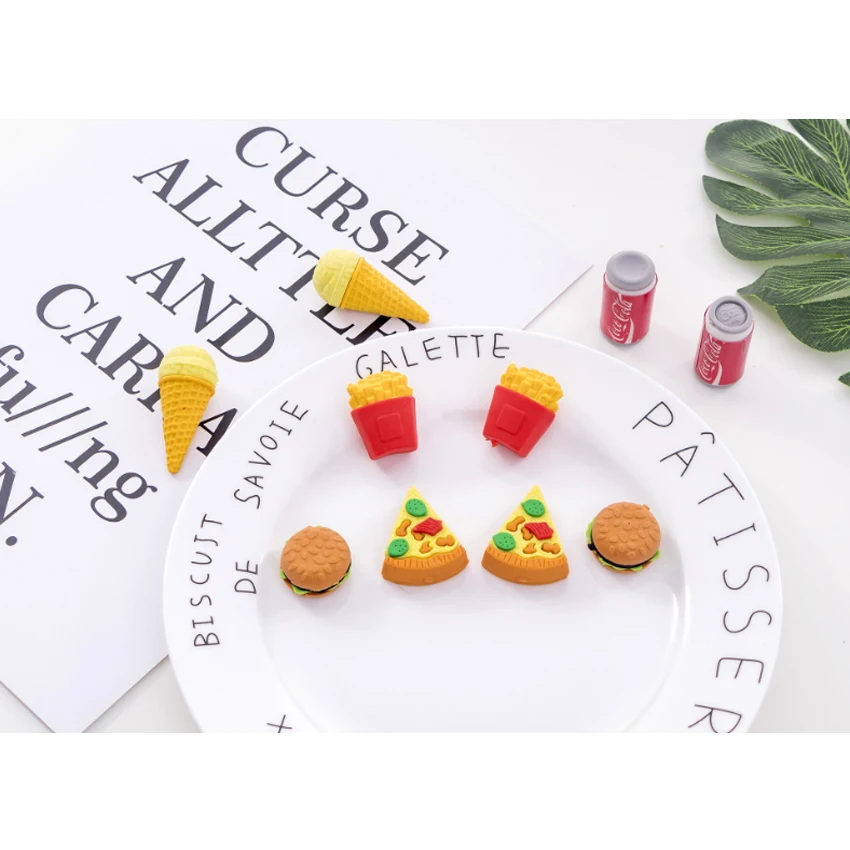 5pcs/lot Burger Cola Fast Food  Eraser Cute Stationery School Girl Student Prize Supplies Party Favor Gift