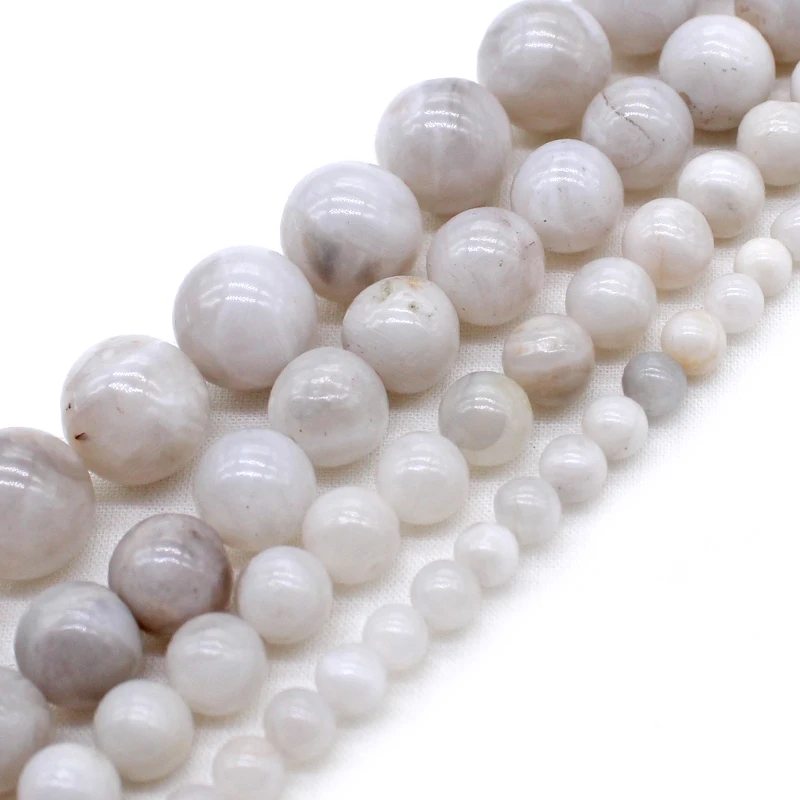 Natural Stone White Crazy Agates Round Loose Beads 4 6 8 10 MM Pick Size for Jewelry Making Bracelet Necklace Bead matching