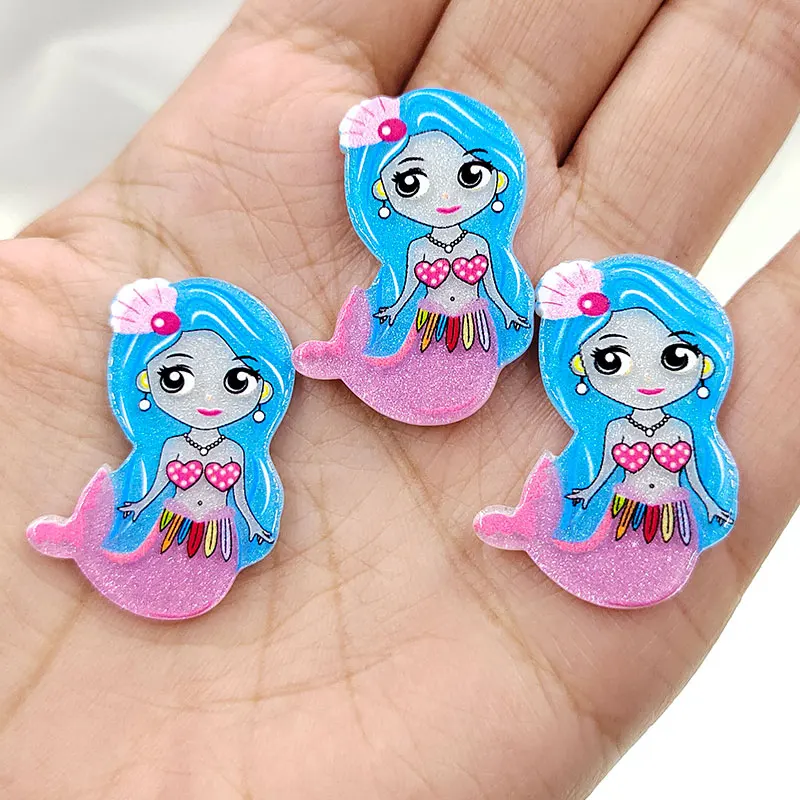 New arrival DIY acrylic cartoon mermaid planar resin cabochons horse for kids hair clips cover  accessories