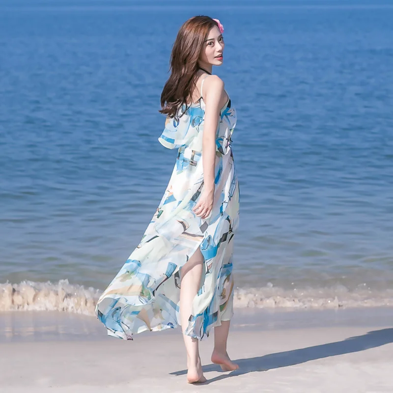 Dresses Women Chiffon Summer Beach Vacation Sundress Hot Sale Elegant Print Ulzzang Popular Trendy Classic Retro Chic New Cozy