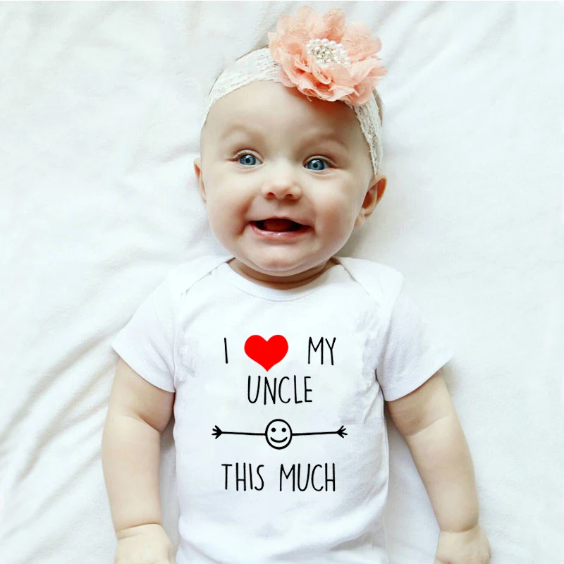 I Love My Uncle This Much Funny Newborn Baby Cotton Romper Infant Girls Boys Short Sleeve Fashion Kawaii Cute Jumpsuit Outfit