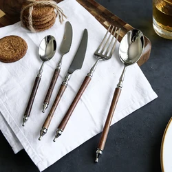 Huanghuali wooden handle mirror 304 stainless steel head chopsticks spoon single product set cutlery hotel Western tableware