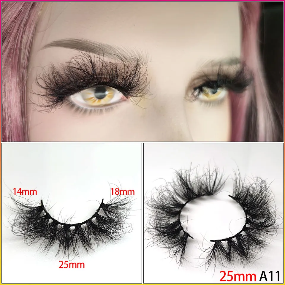 

25mm Fully False Eyelashes Wholesale Thick Strip 25mm 3D Mink Lashes Custom Packaging Label Makeup Dramatic Long Mink Lashes