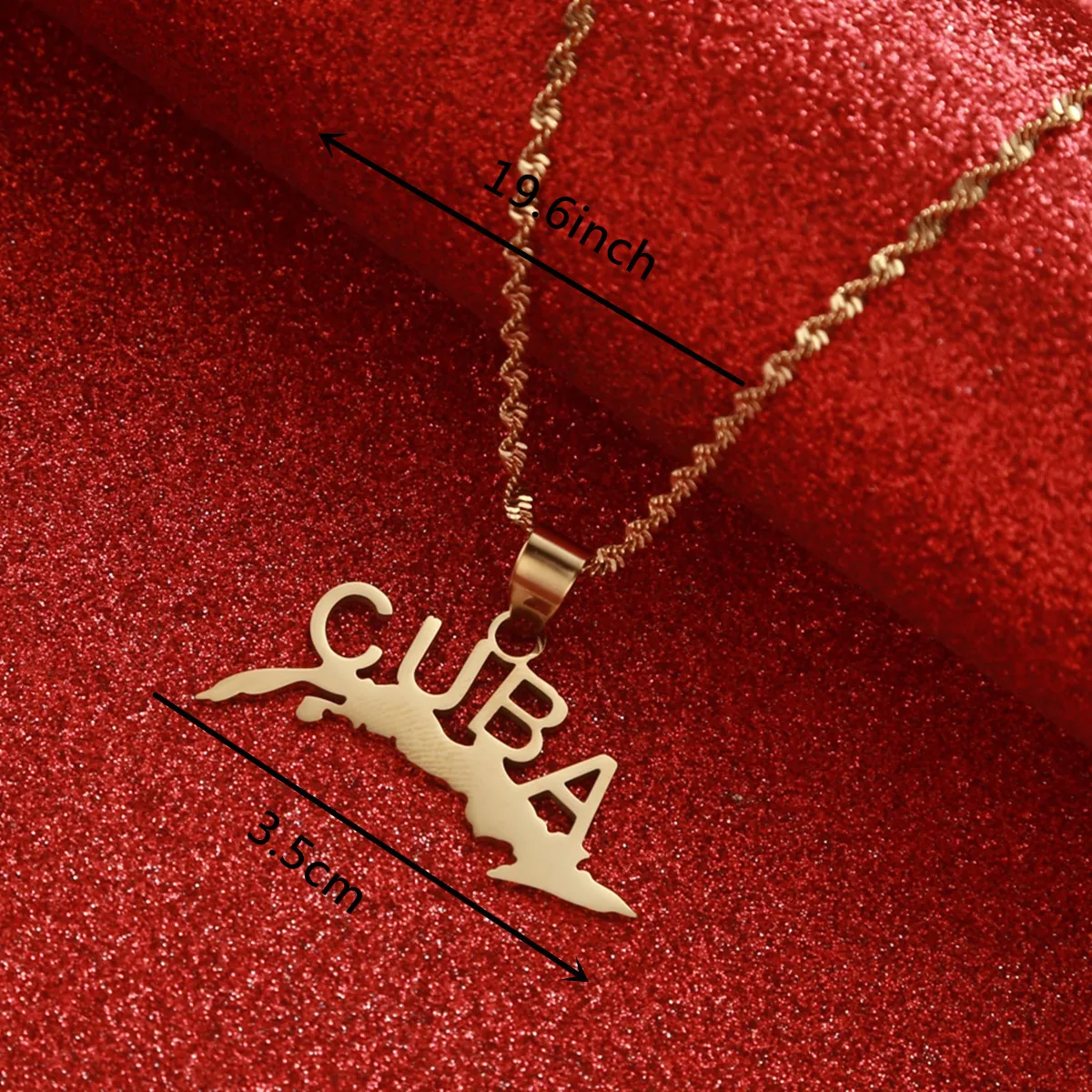 Cuba Map Flag Pendant Necklace
