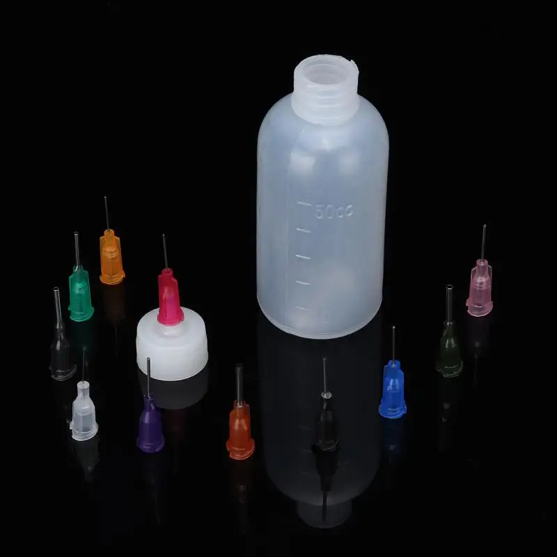 1/5pcs  50ml  transparent polyethylene needle dispenser rosin solder paste dispensing bottle and 11-pin tool