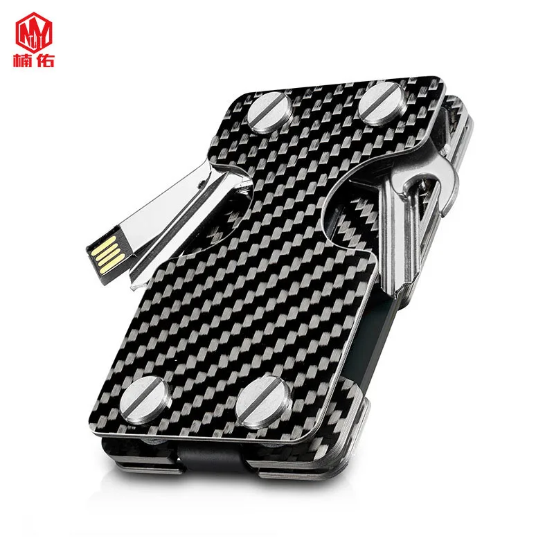 

1PC EDC Multitool Smart Keychain Key Holder 2 in 1 Carbon Fiber Card Holder Wallet Credit Card Bank Card RFID Anti-theft Swipe