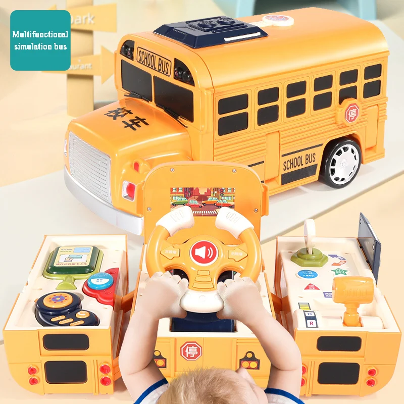 Children's early education multifunctional sound and light school bus simulation simulation driving deformation bus bus toy