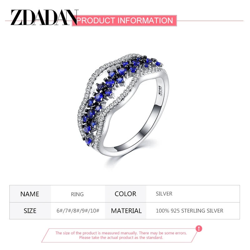 ZDADAN 925 Sterling Silver Geometric Sapphire Rings For Women Wedding Jewelry Engagement Gift