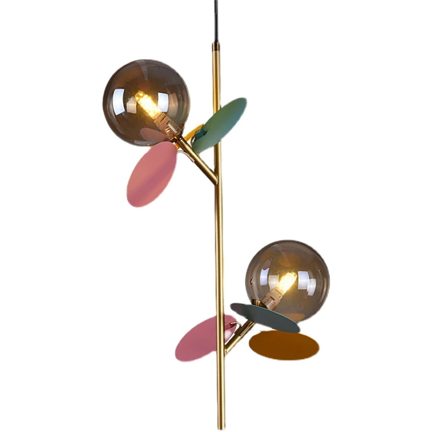 

Smoke gray glass ball pendant lights bedroom bedside restaurant modern bar aisle study pendant lamps living room Long rod lights