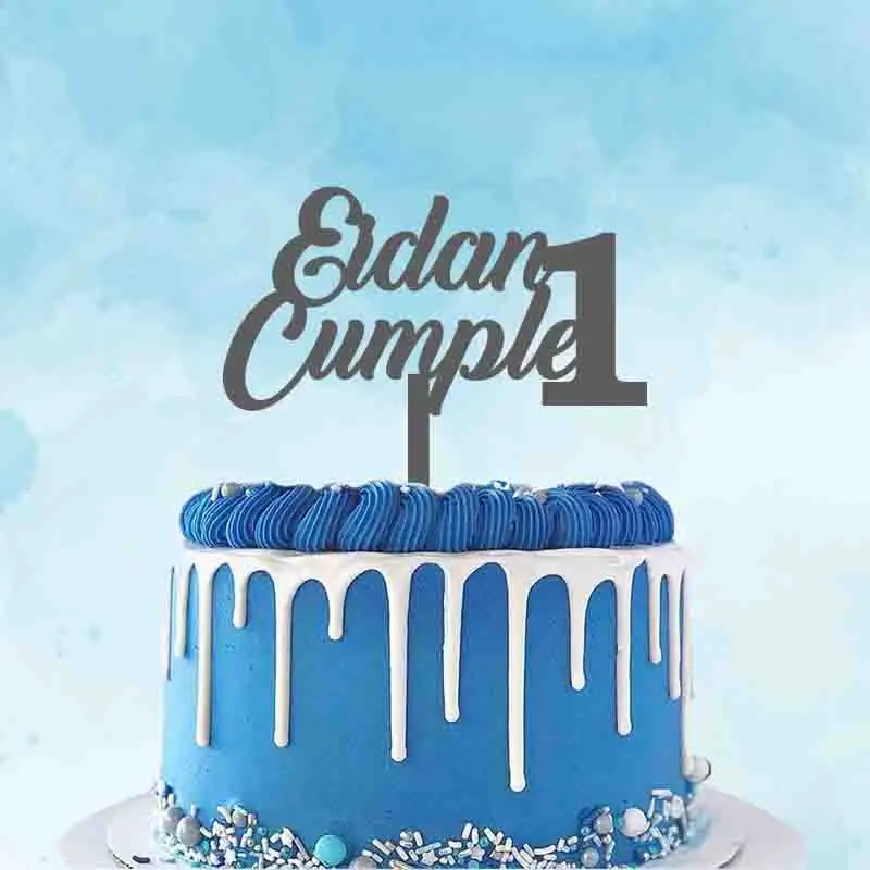 Nombre personalizado edad español Eidan Cumple 1 para España niños fiesta de cumpleaños pastel decoración Topper YC324
