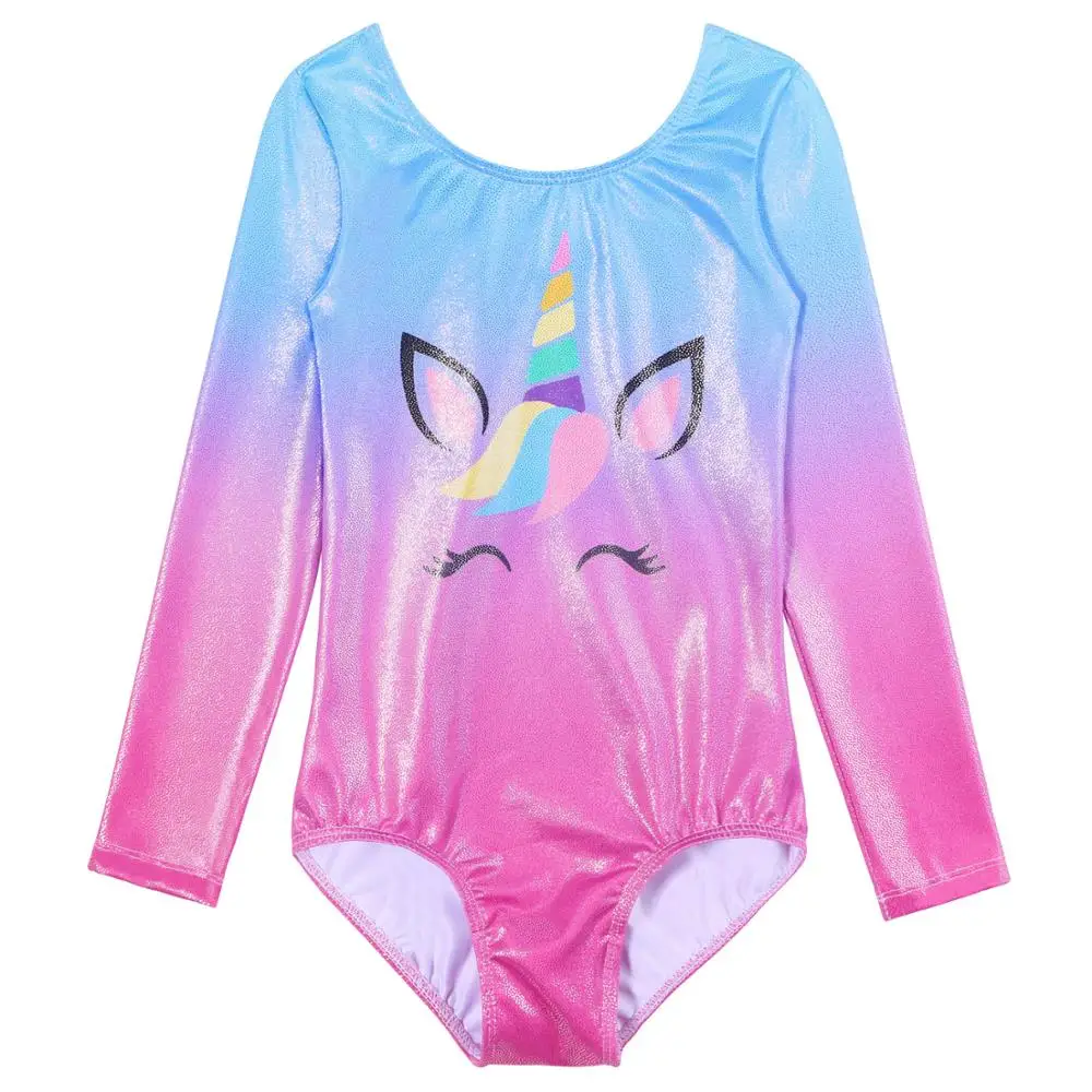 BAOHULU Toddler Teens Gymnastics Jumpsuit Long Sleeve Leotards for Girls Kids Cartoon Bodysuit Gymnastics Clothes Dance Wear