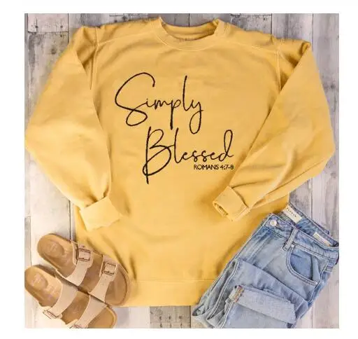 Simply Blessed Christian Sweatshirt Casual Fashion Clothing Cotton Hoodies Gift Stylish Faith Jesus Tops Bible Verse Pullover