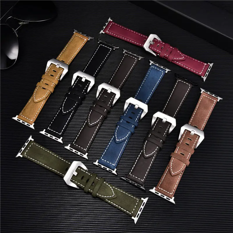 

Vintage Leather Watchband For Apple Series 6 SE 5 4 3 Handmade Watch Straps 42mm 38mm For Iwatch 44mm 40mm Men Watchbands