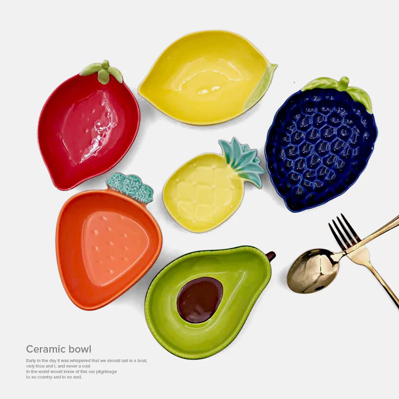 Novelty Cute Avocado pineapple Shape Ceramic Fruit Salad Plate Snack Dish Nordic Creative Breakfast Cereal Dessert Plate