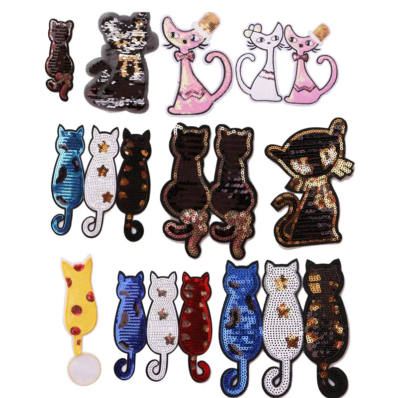 Fashion decoration patch Cat sequins icon Embroidered Applique Patches For kawaii clothes DIY Iron on Badges on a backpack