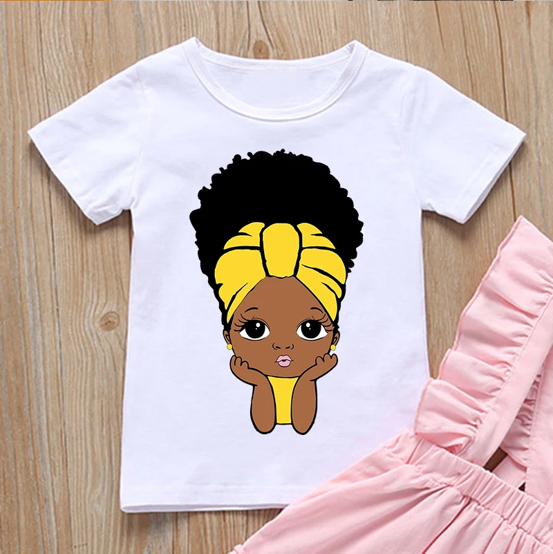 Little Black Girls Tshirts Printed Girls T-Shirts Summer Tops Paint Melanin Princess Black Children'S T Shirts Girls Clothes