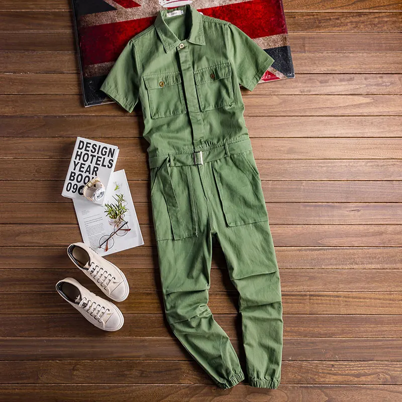 Mono de manga larga con solapa para hombre, peto de algodón, ropa de calle de Hip Hop, pantalones Cargo sueltos, verde, negro